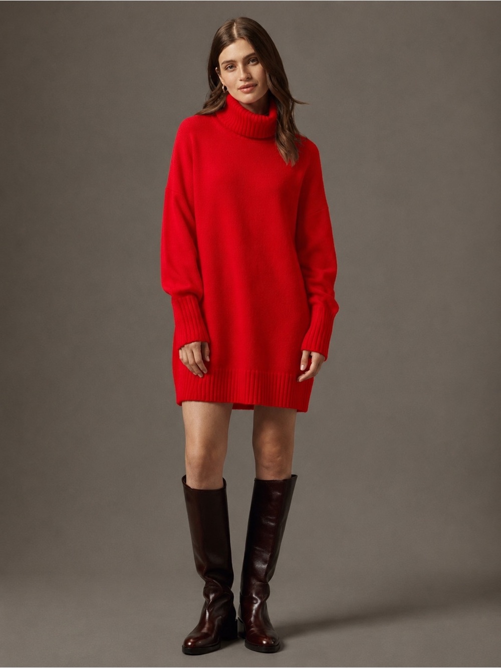 NWT Antonio Melani 100% Cashmere Red Turtleneck Sweater Dress Size XL